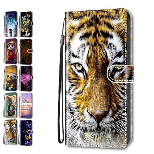 Hülle für Samsung Galaxy A20e Muster Pattern 3D Print Design Leder Tasche Flip Case Mädchen Jungs Cover Handyhülle - Tiger von Coeyes