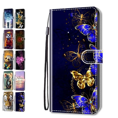 Hülle für Samsung Galaxy A51 4G 2020 Muster Pattern 3D Print Design Leder Tasche Flip Case Mädchen Jungs Cover Handyhülle - Blau Schmetterling von Coeyes