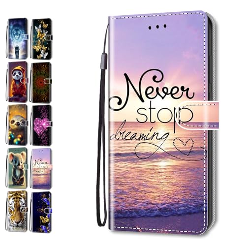 Hülle für Samsung Galaxy A54 5G Muster Pattern Tier Blume 3D Print Design Leder Tasche Flip Case Mädchen Jungs Cover Handyhülle - Never Stop Dreaming von Coeyes