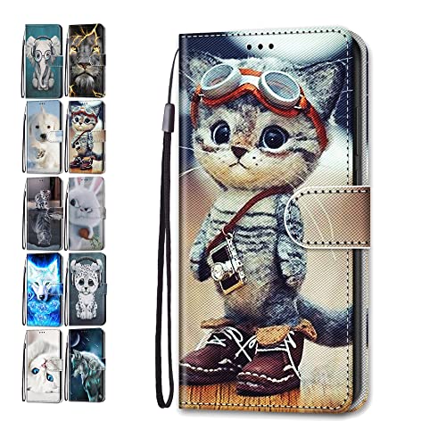 Hülle für Samsung Galaxy S7 Leder Tasche Flip Case Mädchen Jungs Muster Design Etui Schutzhülle Cover Handyhülle - Katze von Coeyes