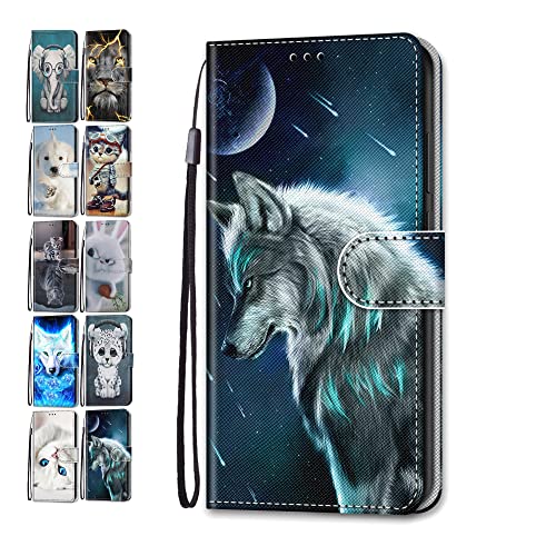 Hülle für Xiaomi Redmi Note 12 / Poco X5 5G Leder Tasche Flip Case Mädchen Jungs Muster Design Etui Schutzhülle Cover Handyhülle - Wolf von Coeyes