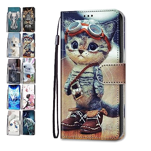 Hülle für iPhone 12 / iPhone 12 Pro 6.1 Leder Tasche Flip Case Mädchen Jungs Muster Design Etui Schutzhülle Cover Handyhülle - Katze von Coeyes