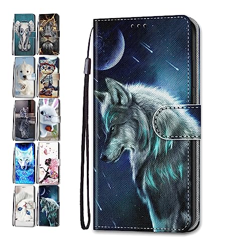 Hülle für iPhone 15 6.1 Leder Tasche Flip Case Mädchen Jungs Muster Design Etui Schutzhülle Cover Handyhülle - Wolf von Coeyes