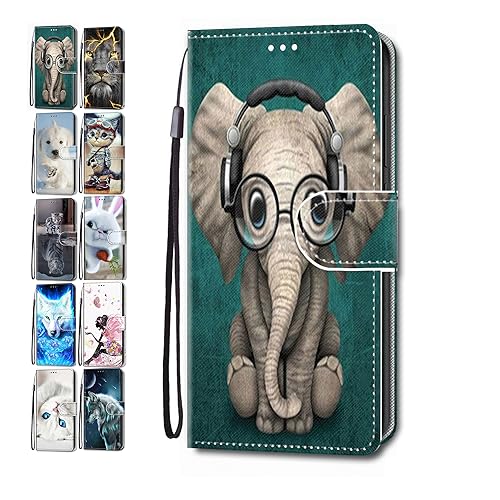 Hülle für iPhone 15 Pro 6.1 Leder Tasche Flip Case Mädchen Jungs Muster Design Etui Schutzhülle Cover Handyhülle - Elefant von Coeyes