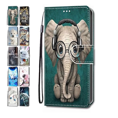 Hülle für iPhone 15 Pro Max 6.7 Leder Tasche Flip Case Mädchen Jungs Muster Design Etui Schutzhülle Cover Handyhülle - Elefant von Coeyes