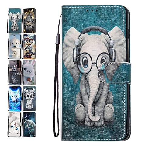 Hülle für iPhone 5 5S SE, Leder Tasche Flip Case Mädchen Jungs Muster Design Etui Schutzhülle Cover Handyhülle für iPhone 5 5S SE - Elefant von Coeyes