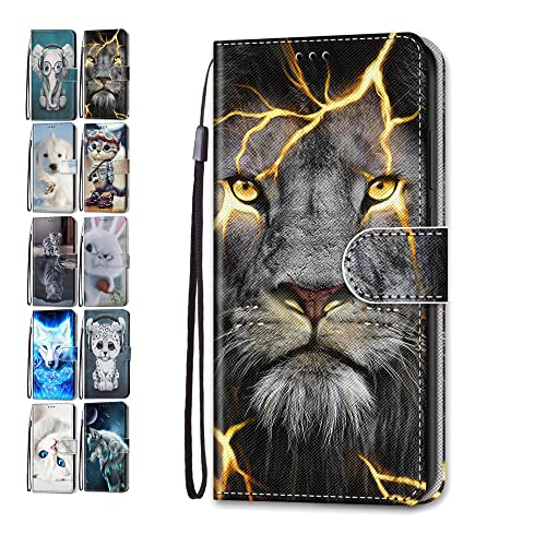Hülle für iPhone 5 5S SE, Leder Tasche Flip Case Mädchen Jungs Muster Design Etui Schutzhülle Cover Handyhülle für iPhone 5 5S SE - Löwe von Coeyes