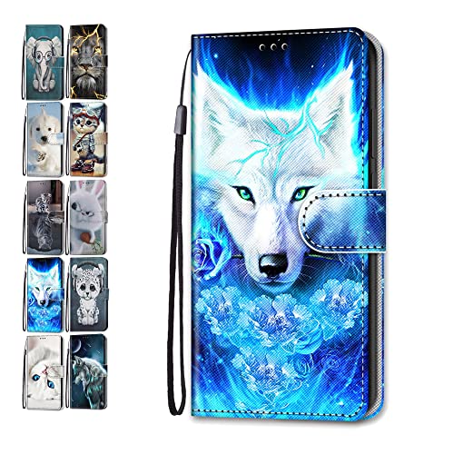 Hülle für iPhone X XS, Leder Tasche Flip Case Mädchen Jungs Muster Design Etui Schutzhülle Cover Handyhülle für iPhone X XS - Rosen Wolf von Coeyes