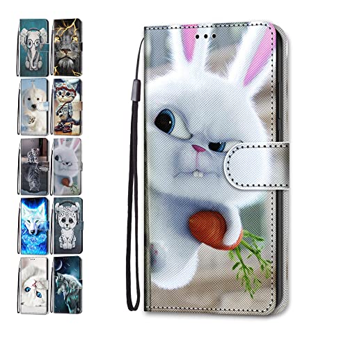 Hülle für iPhone XR, Leder Tasche Flip Case Mädchen Jungs Muster Design Etui Schutzhülle Cover Handyhülle für iPhone XR - Kaninchen von Coeyes