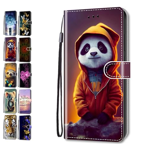 Hülle für iPhone XR 6.1 Muster Pattern 3D Print Design Leder Tasche Flip Case Mädchen Jungs Cover Handyhülle - Panda von Coeyes