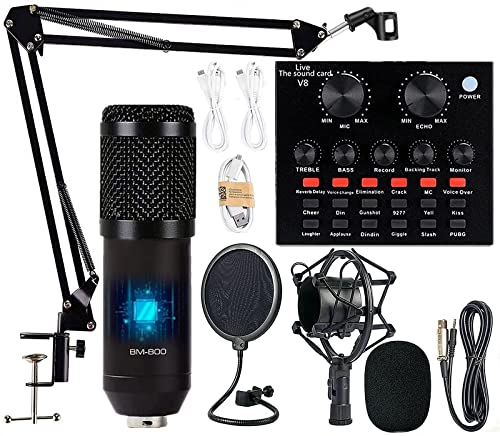 Podcast-Ausrüstungs-Set, BM-800 Mikrofon-Set mit Live-Soundkarte, Scherenarm, Metallstoßhalterung und doppelschichtigem Pop-Filter für Studio-Aufnahmen und Rundfunk (schwarz) von CofeLife