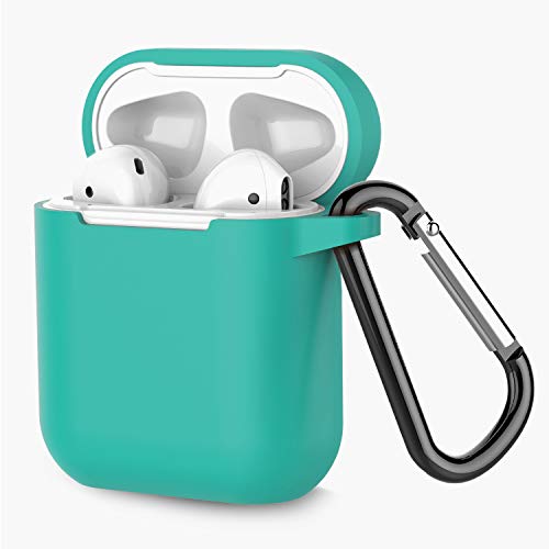 Coffea Schutzhülle aus Silikon mit Schlüsselanhänger für Apple AirPods 1 & 2 (Front LED Nicht sichtbar) (Türkis Grün) von Coffea