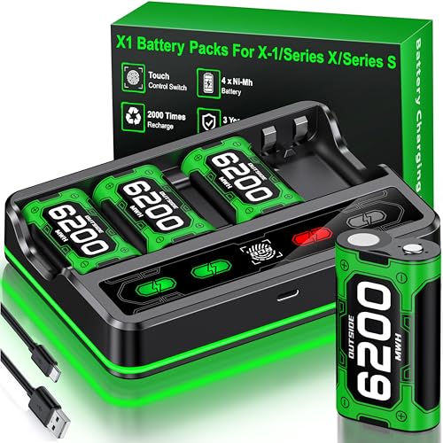 Akku für Xbox One/Series X&S Controller, 4 x 6200mWh Xbox Akku kompatibel mit Xbox One/Xbox Series X|S/Elite Controller, Xbox Akku Zubehör mit 1 Meter Ladekabel, Lade und Play, Schwarzes Ladekabel von CoguyTech