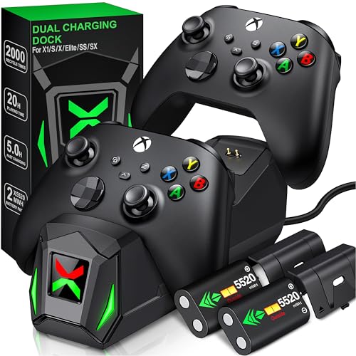 Ladestation für Xbox One Akkupack mit 2X 5520mWh wiederaufladbar Akkupack für Xbox One/Xbox Series X/S Elite,Duale Ladestation für Xbox One Controller mit 4 Akkuabdeckungen für Xbox von CoguyTech