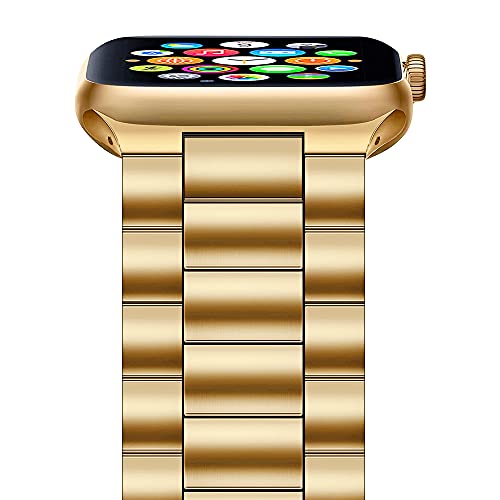 Coholl Armband Kompatibel mit Apple Watch 38mm 40mm 44mm 42mm 41mm 45mm, Edelstahl Uhrenarmband Ersatz Armbänder mit Metallschließe Kompatibel für Apple Watch Series se/8/7/6/5/4/3/2/1(42/44mm,Gold) von Coholl
