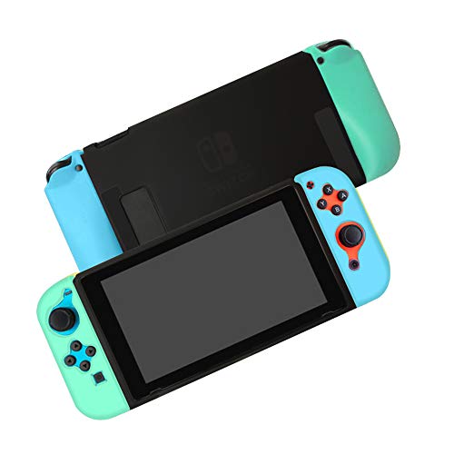 Coholl Silikon schutzhülle für Nintendo Switch, Griffabdeckung mit Stoßdämpfung und kratzfestem Design, trennbare Schutzhülle(Grün+blau) von Coholl