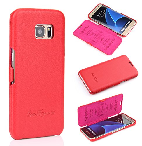 CoinKeeper Handyhülle für Samsung Galaxy S7 Edge - ***ECHT Leder - HANDGEFERTIGT*** - Hülle Case Etui Flip Case Schutzhülle - ROT von CoinKeeper