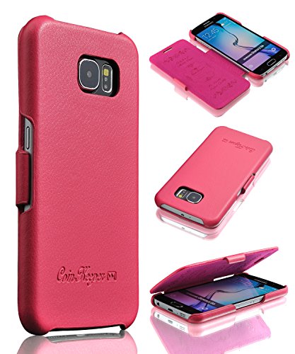 CoinKeeper Ledertasche für Samsung Galaxy S6 - ***ECHT Leder - HANDGEFERTIGT*** - Hülle Case Etui Flip Case Schutzhülle - PINK von CoinKeeper