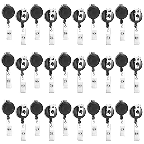 30 Stück einziehbare Ausweisrollen mit Drehclip – Bulk Nurse Badge Rollen, ID Card Namensschild Halter Clips für Lehrer, Studenten, Arbeiter, Mitarbeiter (durchscheinendes Schwarz) von Coinarin