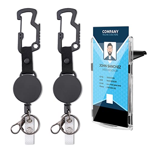 Coinarin Einziehbarer Schlüsselanhänger Ausweishalter, Heavy Duty Badge Reels with Top Load Vertical ID Card Holders, Karabiner Schlüsselanhänger mit Gürtelclip Schlüsselring, Schwarz (2 Stück) von Coinarin