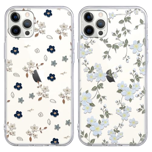 Coiwxmoi 2 Stück Blumen Handyhülle für Apple iPhone 16 Pro Hülle, Transparent Aesthetic Muster Handyhülle für Mädchen Frauen Durchsichtig Weich Silikon TPU Bumper Schutzhülle für iPhone 16 Pro 6,3",5 von Coiwxmoi