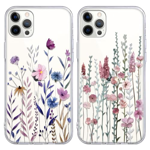 Coiwxmoi 2 Stück Blumen Handyhülle für iPhone 13 Pro Hülle, Transparent Aesthetic Muster Handyhülle für Mädchen Frauen Durchsichtig Weich Silikon TPU Stoßfest Bumper Schutzhülle für iPhone 13 Pro 6,1" von Coiwxmoi