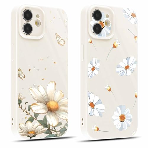 Coiwxmoi 2 Stück Handyhülle für iPhone 12 Hülle 6,1", Dünn Weich Silikon Schutzhülle mit Aesthetic Blumen Muster, Print Design für Frauen Mädchen Hülle, Stoßfest Kratzfest Case für iPhone12, Gras von Coiwxmoi
