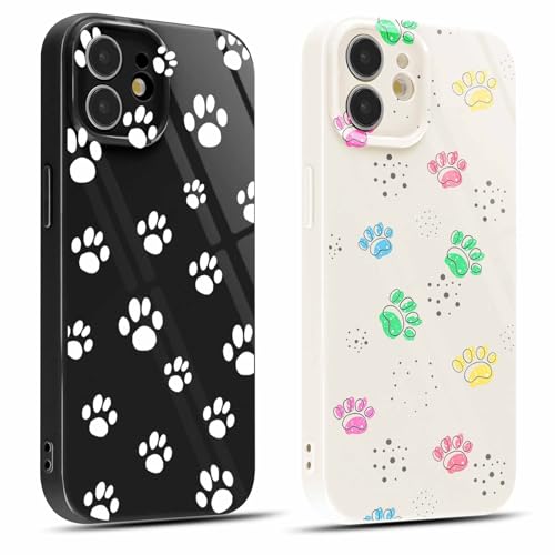 Coiwxmoi 2 Stück Handyhülle für iPhone 12 Hülle 6,1", Silikon Schutzhülle mit Aesthetic Pfotenabdruck Muster, Print Design für Frauen Mädchen, Stoßfest Cover Kratzfest Case für iPhone12, Schwarz von Coiwxmoi