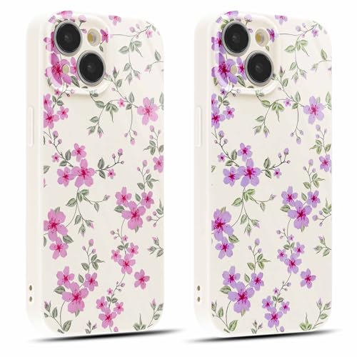 Coiwxmoi 2 Stück Handyhülle für iPhone 14 Hülle 6,1", Dünn Weich Silikon Schutzhülle mit Aesthetic Blumen Muster, Print Design für Frauen Mädchen,Stoßfest Kratzfest Case Cover für iPhone14, Bunt von Coiwxmoi
