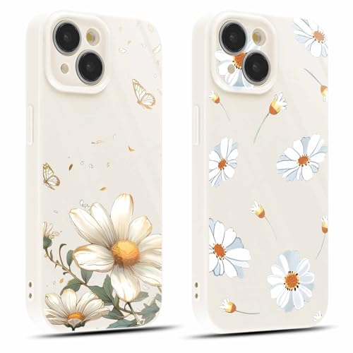 Coiwxmoi 2 Stück Handyhülle für iPhone 14 Hülle 6,1", Dünn Weich Silikon Schutzhülle mit Aesthetic Blumen Muster, Print Design für Frauen Mädchen Hülle, Stoßfest Kratzfest Case für iPhone14, Gras von Coiwxmoi