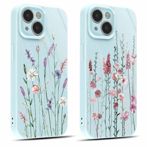 Coiwxmoi 2 Stück Handyhülle für iPhone 14 Hülle 6,1", Dünn Weich Silikon Schutzhülle mit Aesthetic Blumen Muster, Print Design für Frauen Mädchen Hülle, Stoßfest Kratzfest Case für iPhone14, Geblümt von Coiwxmoi