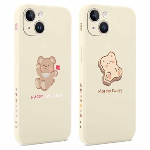 Coiwxmoi 2 Stück Handyhülle für iPhone 14 Hülle 6,1", Niedlicher Bär Aesthetic Muster Design Mädchen Frauen Handyhülle für iPhone 14, Ultra Dünn Weich Silikon TPU Stoßfest Kratzfest Schutzhülle von Coiwxmoi