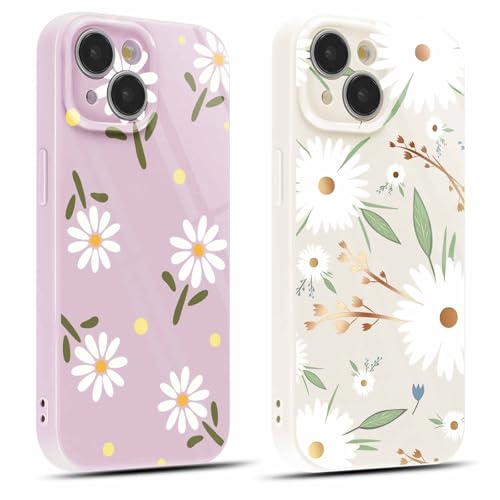 Coiwxmoi 2 Stück Handyhülle für iPhone 15 Hülle 6,1", Weich Silikon Schutzhülle mit Aesthetic Blumen Muster, Print Design für Frauen Mädchen Hülle, Stoßfest Kratzfest Case für iPhone15, Gänseblümchen von Coiwxmoi