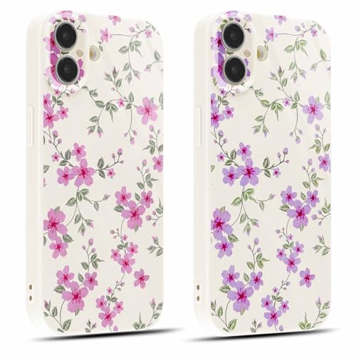 Coiwxmoi 2 Stück Handyhülle für iPhone 16 Hülle 6,1", Dünn Weich Silikon Schutzhülle mit Aesthetic Blumen Muster, Print Design für Frauen Mädchen,Stoßfest Kratzfest Case Cover für iPhone16, Bunt von Coiwxmoi