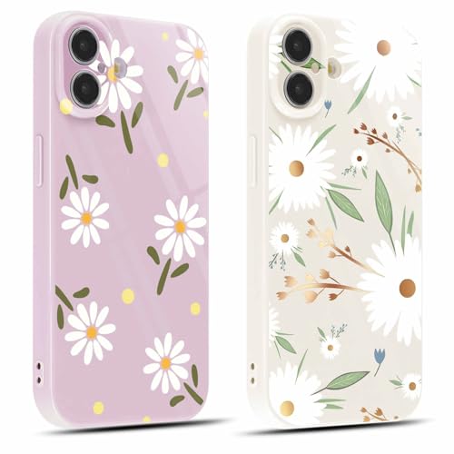 Coiwxmoi 2 Stück Handyhülle für iPhone 16 Hülle 6,1", Weich Silikon Schutzhülle mit Aesthetic Blumen Muster, Print Design für Frauen Mädchen Hülle, Stoßfest Kratzfest Case für iPhone16, Gänseblümchen von Coiwxmoi