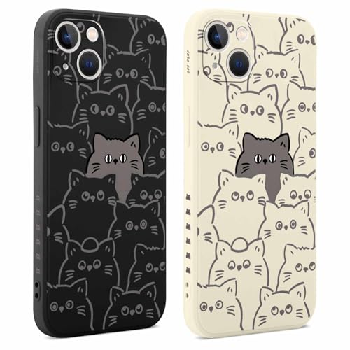 Coiwxmoi 2 Stück Hülle für iPhone 13 mini 5,4 Zoll, Aesthetic Muster Design Mädchen Frauen Handyhülle, Weich Silikon Slim Motiv Stoßfest Case Kratzfeste Süßes Schutzhülle für iPhone 13 mini, Katze von Coiwxmoi