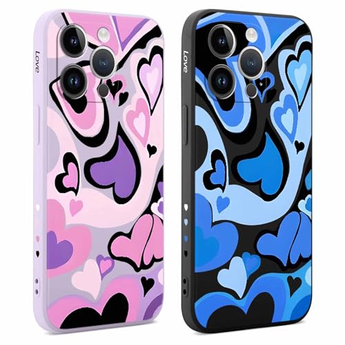 Coiwxmoi 2 Stück Hülle für iPhone 14 Pro 6,1 Zoll, Aesthetic Muster Design Mädchen Frauen Handyhülle, Weich Silikon Slim Motiv Stoßfest Case Kratzfeste Süßes Schutzhülle für iPhone 14 Pro, Liebe 02 von Coiwxmoi