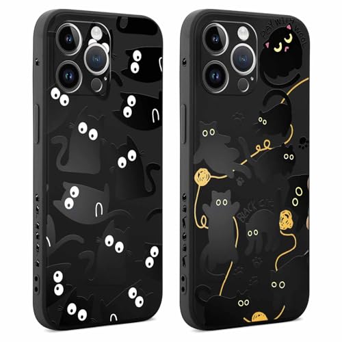 Coiwxmoi 2 Stück Hülle für iPhone 14 Pro Max 6,7 Zoll, Aesthetic Muster Design Mädchen Frauen Handyhülle, Weich Silikon Motiv Stoßfest Case Kratzfeste Süßes Schutzhülle für iPhone 14 Pro Max, Katze 01 von Coiwxmoi