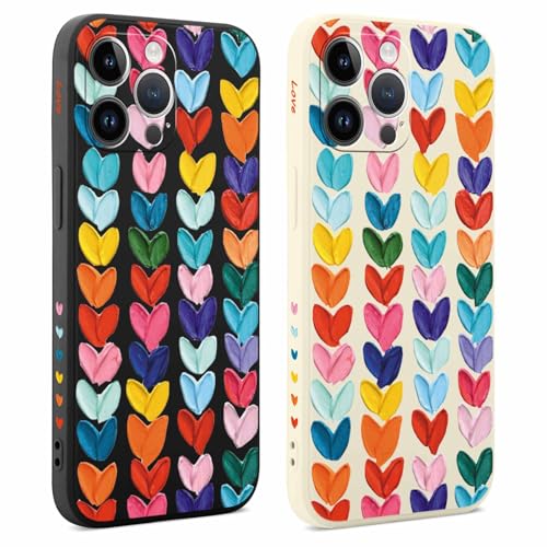 Coiwxmoi 2 Stück Hülle für iPhone 14 Pro Max 6,7 Zoll, Aesthetic Muster Design Mädchen Frauen Handyhülle, Weich Silikon Motiv Stoßfest Case Kratzfeste Süßes Schutzhülle für iPhone 14 Pro Max, Herz 03 von Coiwxmoi