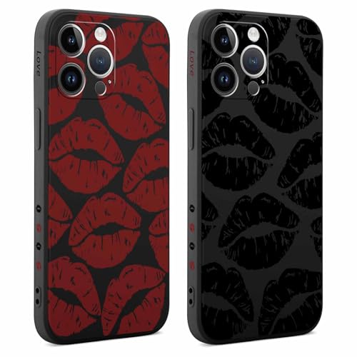 Coiwxmoi 2 Stück Hülle für iPhone 14 Pro Max 6,7 Zoll, Aesthetic Muster Design Mädchen Frauen Handyhülle, Weich Silikon Slim Motiv Stoßfest Case Süßes Schutzhülle für iPhone 14 Pro Max, Lippenabdruck von Coiwxmoi