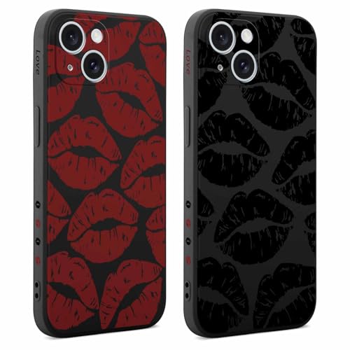 Coiwxmoi 2 Stück Hülle für iPhone 15 6,1 Zoll, Aesthetic Muster Design Mädchen Frauen Handyhülle, Weich Silikon Slim Motiv Stoßfest Case Kratzfeste Süßes Schutzhülle für iPhone 15, Lippenabdruck von Coiwxmoi