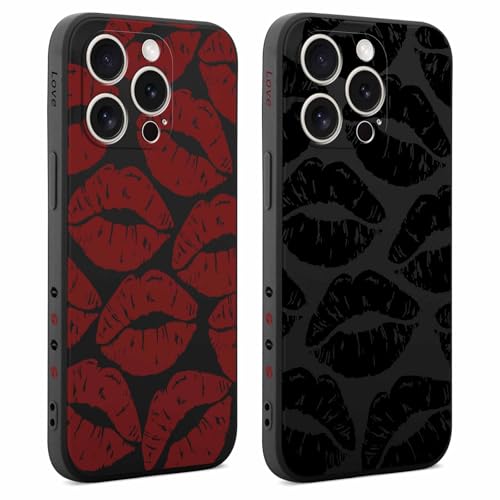 Coiwxmoi 2 Stück Hülle für iPhone 15 Pro 6,1 Zoll, Aesthetic Muster Design Mädchen Frauen Handyhülle, Weich Silikon Slim Motiv Stoßfest Case Süßes Schutzhülle für iPhone 15 Pro, Lippenabdruck von Coiwxmoi