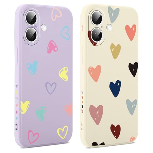 Coiwxmoi 2 Stück Hülle für iPhone 16 6,1 Zoll, Aesthetic Muster Design Mädchen Frauen Handyhülle, Weich Silikon Slim Motiv Stoßfest Case Kratzfeste Süßes Schutzhülle für iPhone 16, Liebe 05 von Coiwxmoi