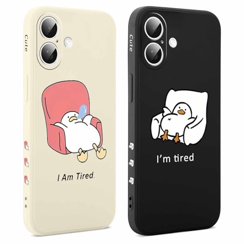Coiwxmoi 2 Stück Hülle für iPhone 16 Plus 6,7 Zoll, Aesthetic Muster Design Mädchen Frauen Handyhülle, Weich Silikon Slim Motiv Stoßfest Case Kratzfeste Süßes Schutzhülle für iPhone 16 Plus, Ente von Coiwxmoi