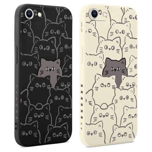 Coiwxmoi 2 Stück Hülle für iPhone 8/7/SE 2022/SE 2020 4,7 Zoll, Aesthetic Muster Design Mädchen Frauen Handyhülle, Silikon Slim Motiv Stoßfest Case Kratzfeste Süßes Schutzhülle für iPhone 8, Katze von Coiwxmoi