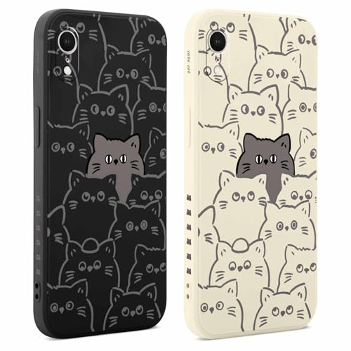 Coiwxmoi 2 Stück Hülle für iPhone XR 6,1 Zoll, Aesthetic Muster Design Mädchen Frauen Handyhülle, Weich Silikon Slim Motiv Stoßfest Case Kratzfeste Süßes Schutzhülle für iPhone XR, Katze von Coiwxmoi