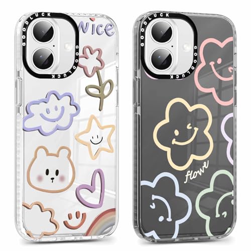 Coiwxmoi 2 Stück Transparent Handyhülle für iPhone 16 6,1" Hülle, Aesthetic Blumen Muster Durchsichtig Case Mädchen Frauen Schutzhülle, Weich Silikon TPU Bumper Stoßfeste Cover für iPhone 16,02 von Coiwxmoi