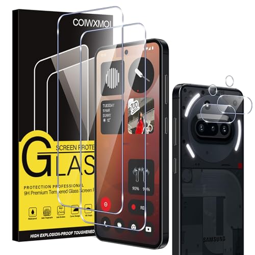 Coiwxmoi 4 Stück Schutzfolie für Nothing Phone (3a) Panzer Schutz Glas, 2 Stück Schutzglas + 2 Stück Kameraschutz, HD Klar Glas Displayschutz, 9H Härte Schutzfolie, Ultrabeständig Displayschutzfolie von Coiwxmoi