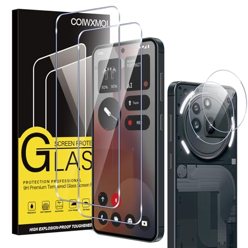Coiwxmoi 4 Stück Schutzfolie für Nothing Phone (3a) Pro Panzer Schutz Glas, 2 Stück Schutzglas + 2 Stück Kameraschutz, HD Klar Glas Displayschutz,9H Härte Schutzfolie,Ultrabeständig Displayschutzfolie von Coiwxmoi