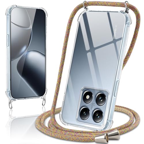 Coiwxmoi Handykette Handyhülle für Xiaomi 14T Hülle mit Band 6.67",Transparent Case mit Kette Abnehmbar zum Umhängen Kordel Schutzhülle,Weich Silikon TPU Stoßfest Cover für Xiaomi 14T,Regenbogen von Coiwxmoi